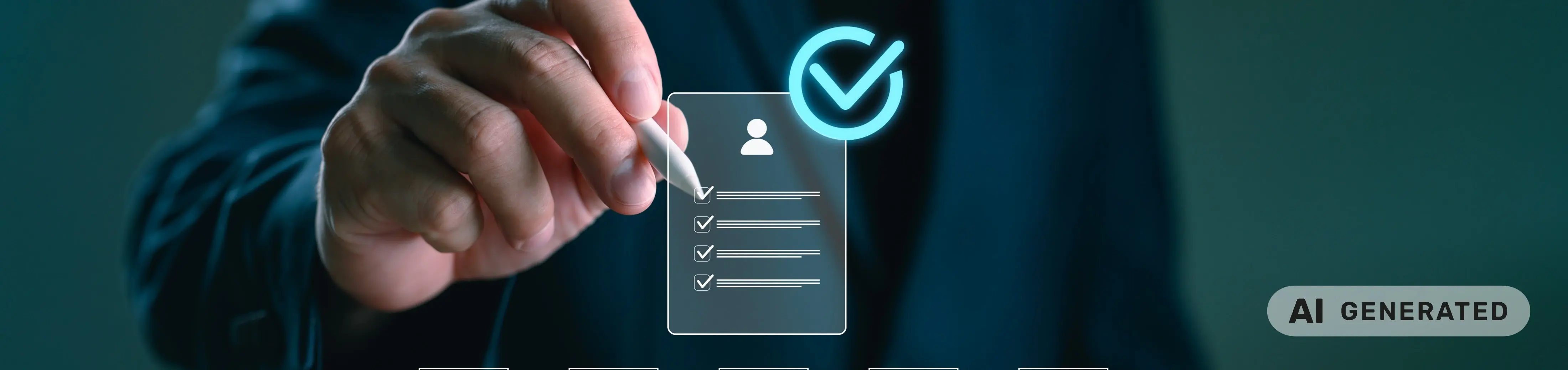 Hand hakt digitales Dokument ab - KI generiert