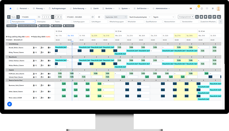 Monitor mit Personaleinsatzplanung in WFM One