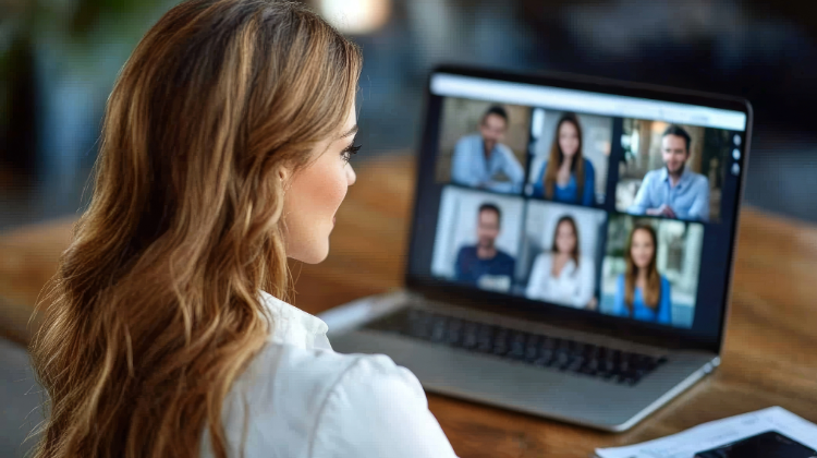 Frau im Homeoffice im Online-Meeting